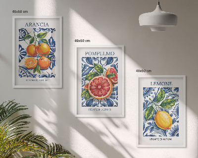 Three-piece wall art piece Italian citrus fashion posters