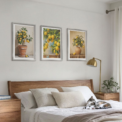 Set of 3 framed wall art pieces Lemon trees in a pot and a vase