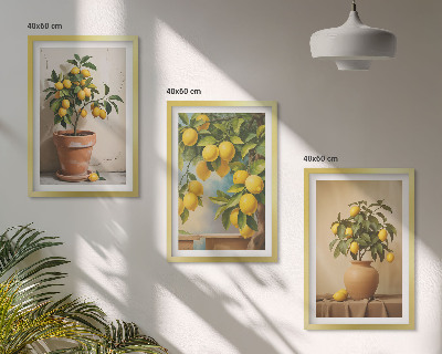 Set of 3 framed wall art pieces Lemon trees in a pot and a vase