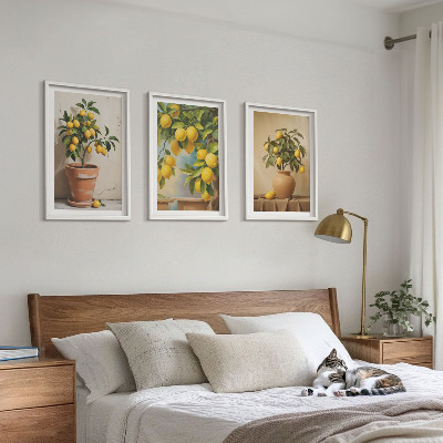 Set of 3 framed wall art pieces Lemon trees in a pot and a vase