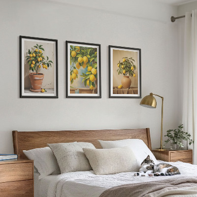 Set of 3 framed wall art pieces Lemon trees in a pot and a vase