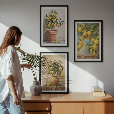 Set of 3 framed wall art pieces Lemon trees in a pot and a vase