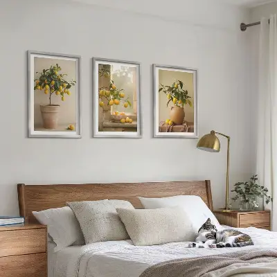 Lemon trees in pots three-piece wall art set