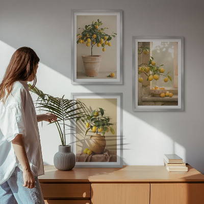 Three-piece wall art piece Lemon trees in pots