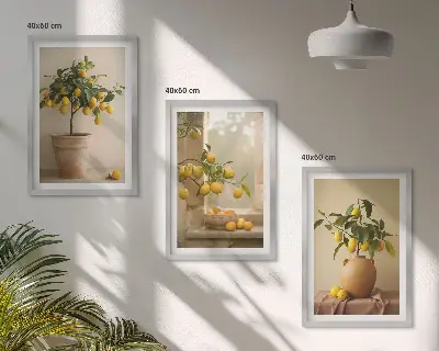 Lemon trees in pots three-piece wall art set