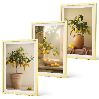 Lemon trees in pots three-piece wall art set