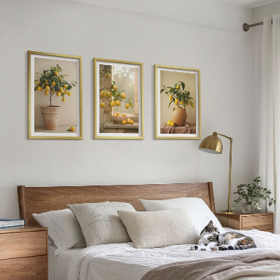 Three-piece wall art piece Lemon trees in pots