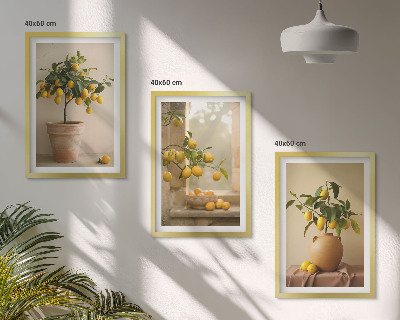 Three-piece wall art piece Lemon trees in pots