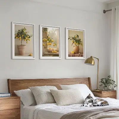 Lemon trees in pots three-piece wall art set
