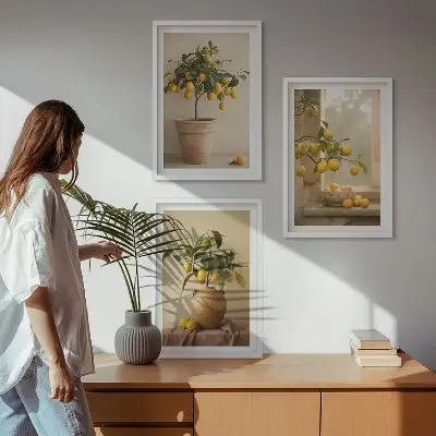 Lemon trees in pots three-piece wall art set