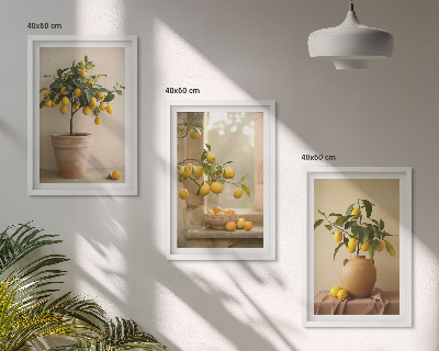 Three-piece wall art piece Lemon trees in pots