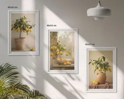 Lemon trees in pots three-piece wall art set
