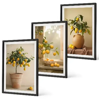 Lemon trees in pots three-piece wall art set