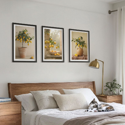 Three-piece wall art piece Lemon trees in pots