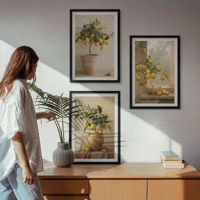 Lemon trees in pots three-piece wall art set