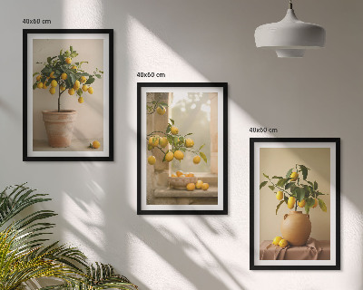 Three-piece wall art piece Lemon trees in pots