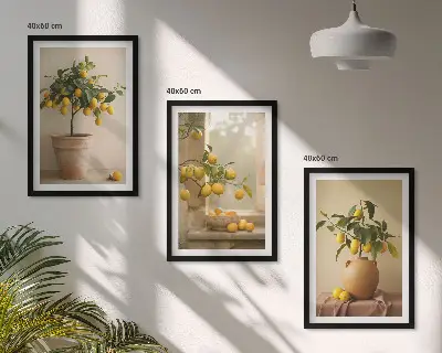 Lemon trees in pots three-piece wall art set