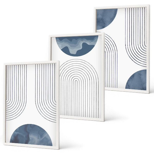 Set of 3 framed wall art pieces Abstract blue patterns
