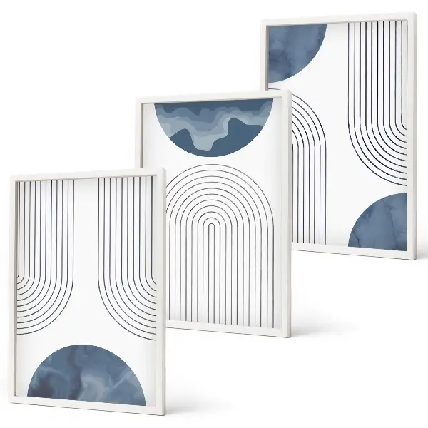 Abstract blue patterns wall art set of 3 framed pieces