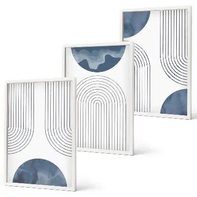 Abstract blue patterns wall art set of 3 framed pieces