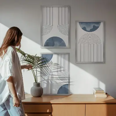 Abstract blue patterns wall art set of 3 framed pieces