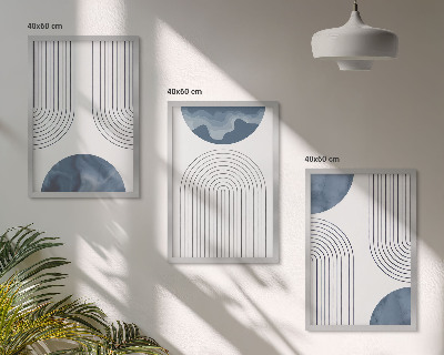 Set of 3 framed wall art pieces Abstract blue patterns