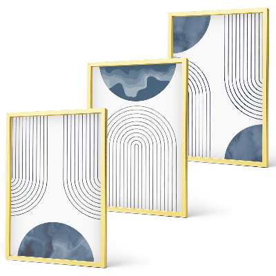 Set of 3 framed wall art pieces Abstract blue patterns