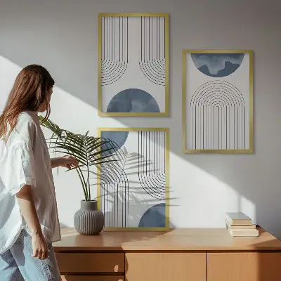 Abstract blue patterns wall art set of 3 framed pieces