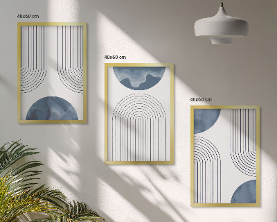 Set of 3 framed wall art pieces Abstract blue patterns