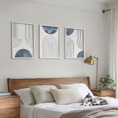 Set of 3 framed wall art pieces Abstract blue patterns