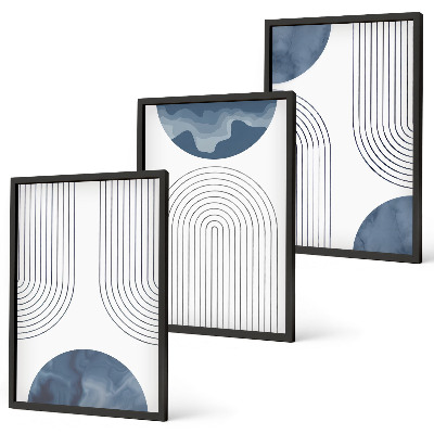 Set of 3 framed wall art pieces Abstract blue patterns