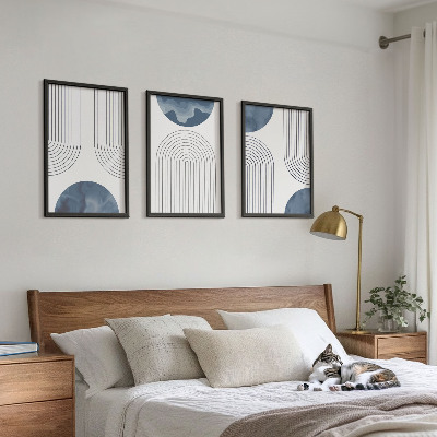 Set of 3 framed wall art pieces Abstract blue patterns