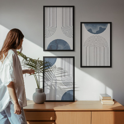Set of 3 framed wall art pieces Abstract blue patterns
