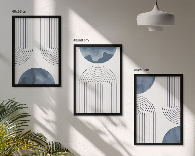 Set of 3 framed wall art pieces Abstract blue patterns