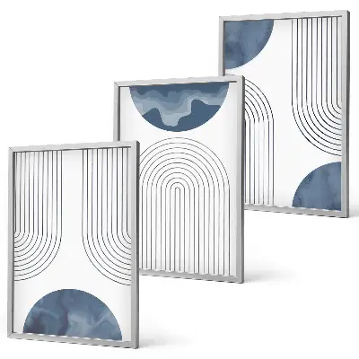 Abstract blue patterns wall art set of 3 framed pieces