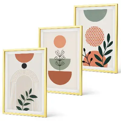 Three-piece wall art set with modern plant motifs