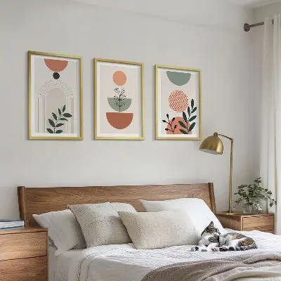 Three-piece wall art set with modern plant motifs