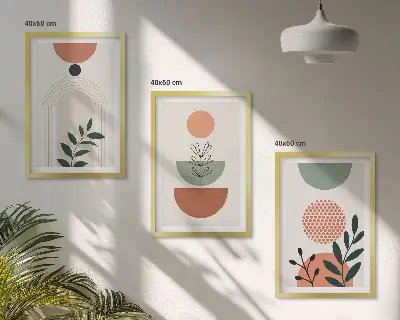 Three-piece wall art set with modern plant motifs