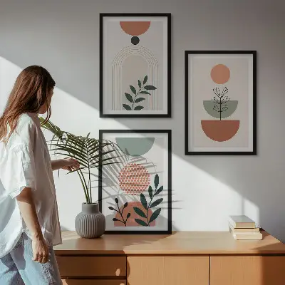 Three-piece wall art set with modern plant motifs