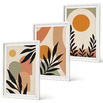 Set of 3 framed wall art pieces Abstract plant shapes