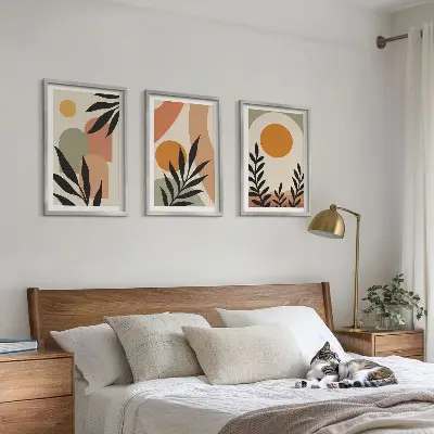 Abstract plant shapes wall art set of 3 framed pieces