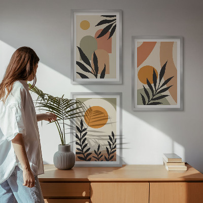Set of 3 framed wall art pieces Abstract plant shapes