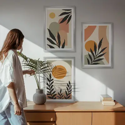 Abstract plant shapes wall art set of 3 framed pieces