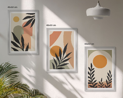 Set of 3 framed wall art pieces Abstract plant shapes
