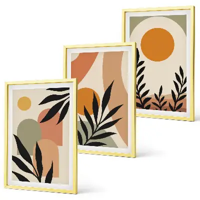 Abstract plant shapes wall art set of 3 framed pieces