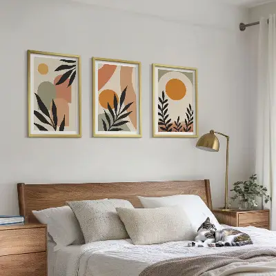 Abstract plant shapes wall art set of 3 framed pieces