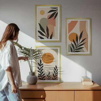 Set of 3 framed wall art pieces Abstract plant shapes