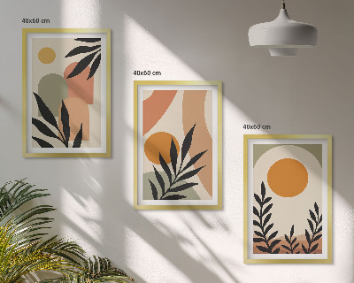 Set of 3 framed wall art pieces Abstract plant shapes