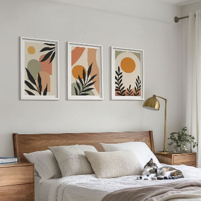 Set of 3 framed wall art pieces Abstract plant shapes