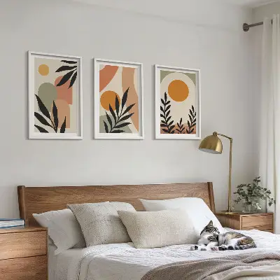 Abstract plant shapes wall art set of 3 framed pieces